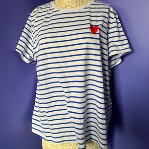 Shein Curve Plus 4X Tee Shirt Blue Stripe Heart Navy Nautical Patriotic America